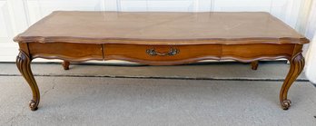 Vintage Bassett Furniture Coffee Table Features A French Provincial Design With A Parquetry Wood Inlay Top And