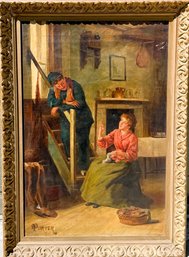 Oil-on-canvas Painting Is An Antique British School Genre Scene Attributed To The Artist Porter