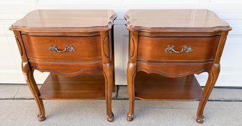 Pair Of Cherry Wood French Provincial Style Nightstands