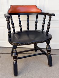 Vintage Colonial-style Windsor Pub Chair With Orange Vinyl Backrest  And Hand Painted Accents