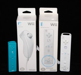 Four Nintendo Wii Controllers, 2-Wii Remote Plus, Nunchuk Controller, Blue Wii Remote Plus