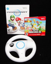 Nintendo Wii Mario Cart, New Super Mario Bros And Wii Wheel