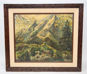 1960s-70s Oil Landscape Resembling  The Flatirons By Artist C. Dallas