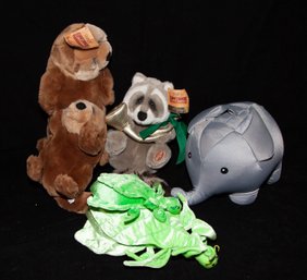 Dakin Sammy The Raccoon, Lifelong Friends' Otter Pair, Aurora Leafback And Kikkerman Elephant