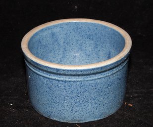 Early 20th Century 8 Inch Blue Spongeware Stoneware Crock  Or Beater Jar