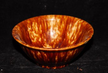 Antique Mottled, Sponged Brown Glaze 9 Inch Mixing Bow Possibly Rockingham
