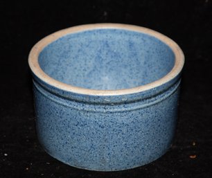 Early 20th Century 4 Inch  Inch Blue Spongeware Stoneware Crock
