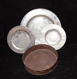 Vintage Pewter And Metal Plates And Pan
