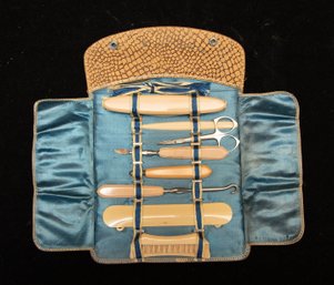 Vintage Travel Cream-colored Celluloid Manicure Set