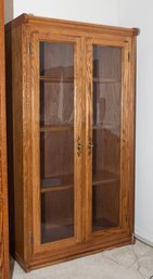 Traditional Oak Bookcase Featuring Two Glass Doors
