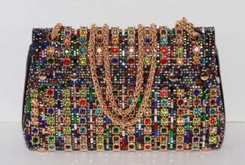 Jewel-Toned Geometric Acrylic Chaton Evening Clutch