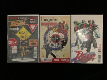 2014 And 2017 Marvel Comics Starring Rocket Raccoon, Deadpool, And Hawkeye