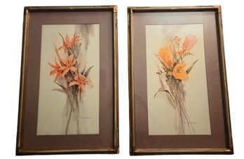 Pair Of Osterle Floral Prints In Bamboo Design Frames