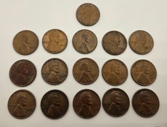 Lot Of 16 1940s Wheatback Pennies