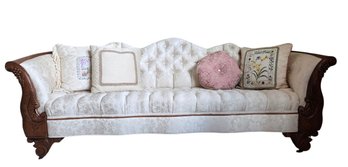 Antique Carved Wood Reupholstered Edwardian Couch