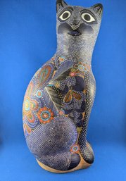 Vintage Tonala Clay Mexican Pottery Hand Painted Kitty. Cir: 1960's