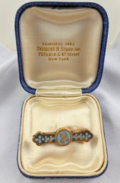 Antique 1880's  Enamel Rose Gold  Bar Pin 10kt Yellow Gold W/original Box