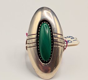 Navajo Shadowbox Sterling Silver Ring With Oval Malachite Stone.