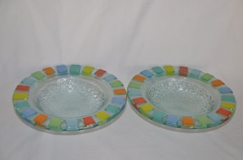(#27) Set Of 2 Villeroy & Boch Twist Alea Vitrum Multi Color Tile Bowl 8' Round