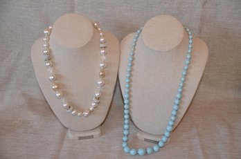 168) Vintage Pearl Plastic Beaded Necklaces (2) 15' And 10.5'
