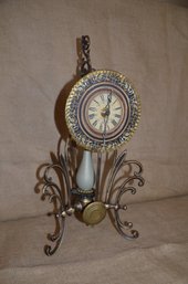 (#5) Metal Mantel Clock ( Needs Battery)