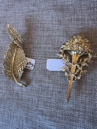 203) Vintage Sara Conventry Leaf Gold Tone Brooch Pin - Gold Tone Tree Brooch Pin 3'