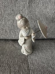 073) Vintage KPM Japanese Woman With Parasol Porcelain Figurine