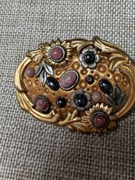 Michal Golan Rhodochrosite And Hematite Gold Tone Brooch / Pendant Pin