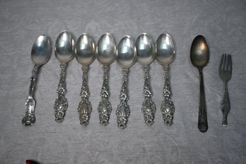 385) Sterling Silver Coffee Spoons (8) And Small Fork 245 Grams