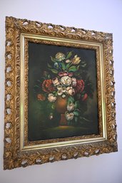35) Gold Gilt Wood Framed Floral Painting 28x24