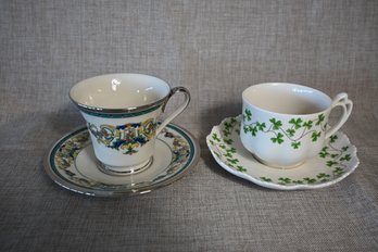 099) Lenox  'Fair Lady '  Pattern Cup And Saucer / Green Shamrock Pattern Cup And Saucer