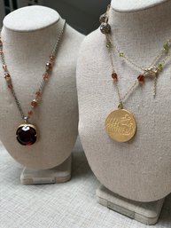 Coin Pendant Gold Tone Necklaces AND Dark Amber Pendant Necklace