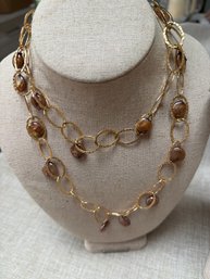 Necklace Gold Toned Link Features Gem Stone Necklace Adjustable