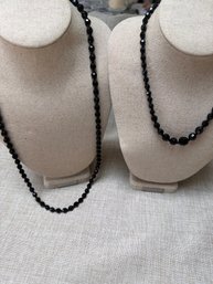 2 Black Glass Bead Necklace 15' AND 9' Adjustable