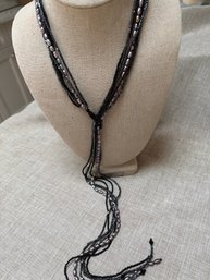Lariat Beaded Multi Strand Black, Iridescent, Grey 33' Long
