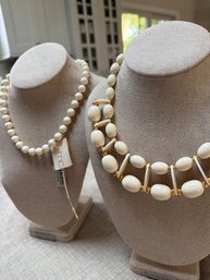 Two (2) Cream Pearl Accent Gold Plate Beads Necklace 8'