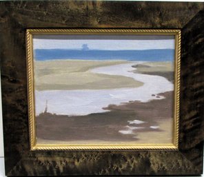 Fay Barnes, 'Cove With Distant Schooner' Oil On Board