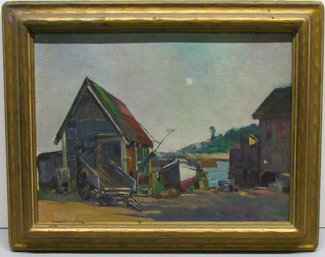Cape Ann School Oil On Panel Of A Fishing Shack