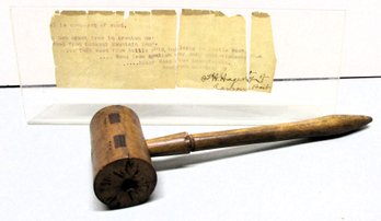 Folk Art Wood Gavel With Interesting History