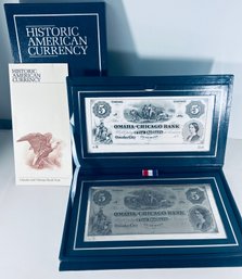 STERLING SILVER $5 LIBERTY BANK NOTE  5 OZ .925  LIMITED TO 7500 W/ PAPER NOTE & CASE- MINOR WEAR ON BOX