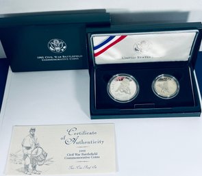 1995 US MINT CIVIL WAR BATTLEFIELD COMMEMORATIVE PROOF SILVER  DOLLAR & CLAD COIN SET-BOX & COA