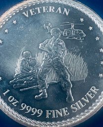 COLLECTOR BULLION - 1 OZT .999 FINE SILVER ROUND - VETERAN COMMEMORATIVE