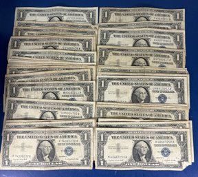 LOT (50) US SILVER CERTIFICATES -1957, 1957A & 1957B SERIES - BLUE SEALS- US CURRENCY