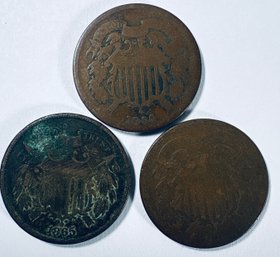 LOT (3) TWO CENT COINS - 1864, 1865 & 1868 - LOW GRADE