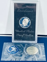 LOT (2) 1971-S 40 PERCENT SILVER PROOF & UNCIRCULATED EISENHOWER SILVER DOLLARS