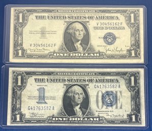 LOT OF (2) US $1 SILVER CERTIFICATES -1934 & 1935 SERIES-BLUE SEAL - US CURRENCY- XF CONDITION