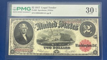 1917 $2 LEGAL TENDER NOTE - FR #60- SPEELMAN/WHITE - PMG GRADED - 30 VERY FINE