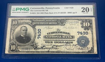 1902 $10 NATIONAL CURRENCY-YOUNGSTOWN, OHIO-THE FIRST NB- FR #624-CH #7430-PLAIN BACK-PMG GRADED -20 VERY FINE