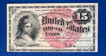 SERIES OF 1863 FRACTIONAL US CURRENCY- 15 FIFTEEN CENTS - RED SEAL - 4TH ISSUE - CIVIL WAR ERA