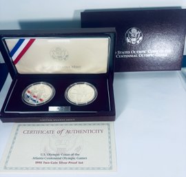UNITED STATES MINT 1995 SILVER ONE DOLLAR PROOF ATLANTA CENTENNIAL OLYMPIC GAMES COINS - IN BOX, CASE  W/ COA